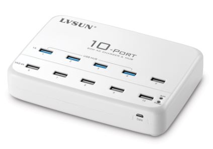 LVSUN USB Charger 10-port, 60W/12A
